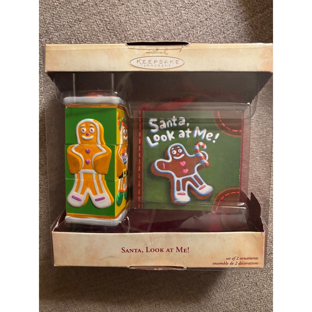 Hallmark Keepsake Ornament 2004 Santa Look at Me Gingerbread Man Set QXG5484